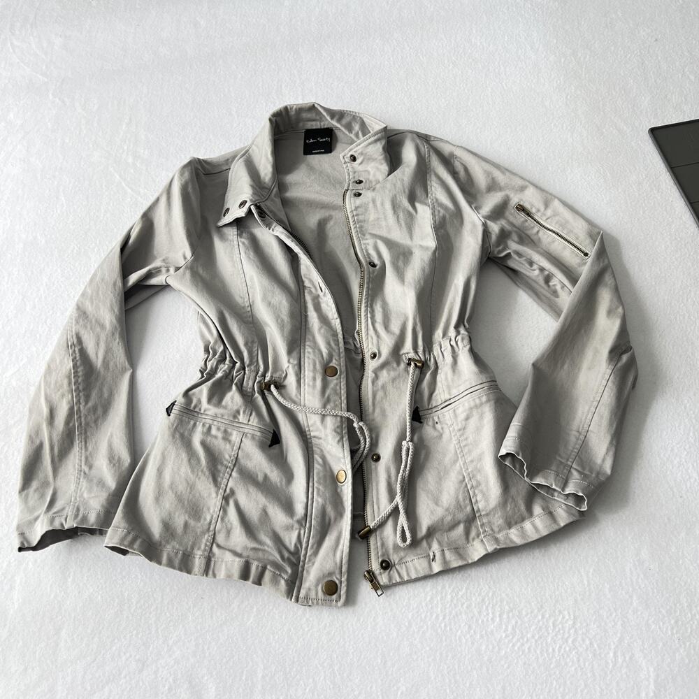 Eden Society Jacket Womens Small Gray Khaki Utility Zip Drawstring Pockets Field - Picture 4 of 10